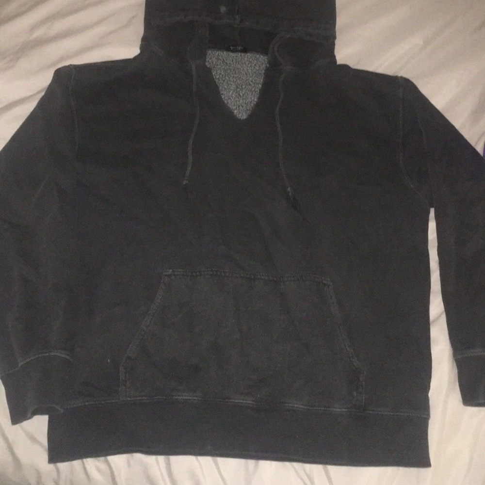 John Galt black cut v neck hoodie